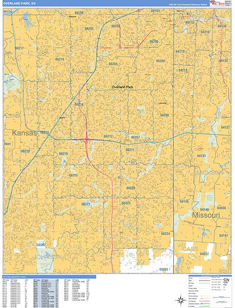 Overland Park Zip Code Wall Map